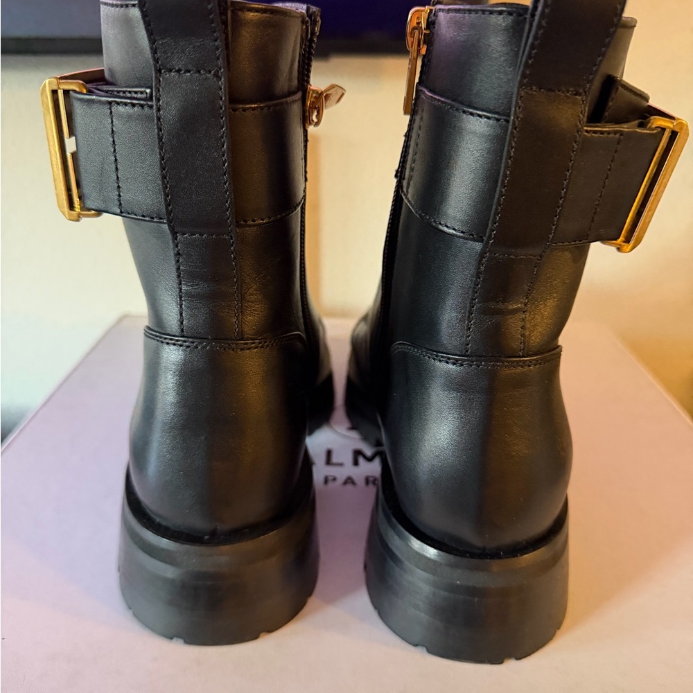 Balmain Black Charlie Combat Boots with Gold Accents - Picture 4 of 7